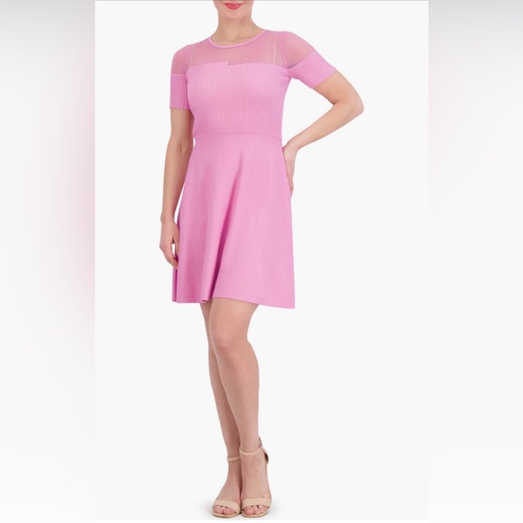 NWT Pink Vince Camuto Rib Fit & Flare Sweater Dress - Picture 1 of 6